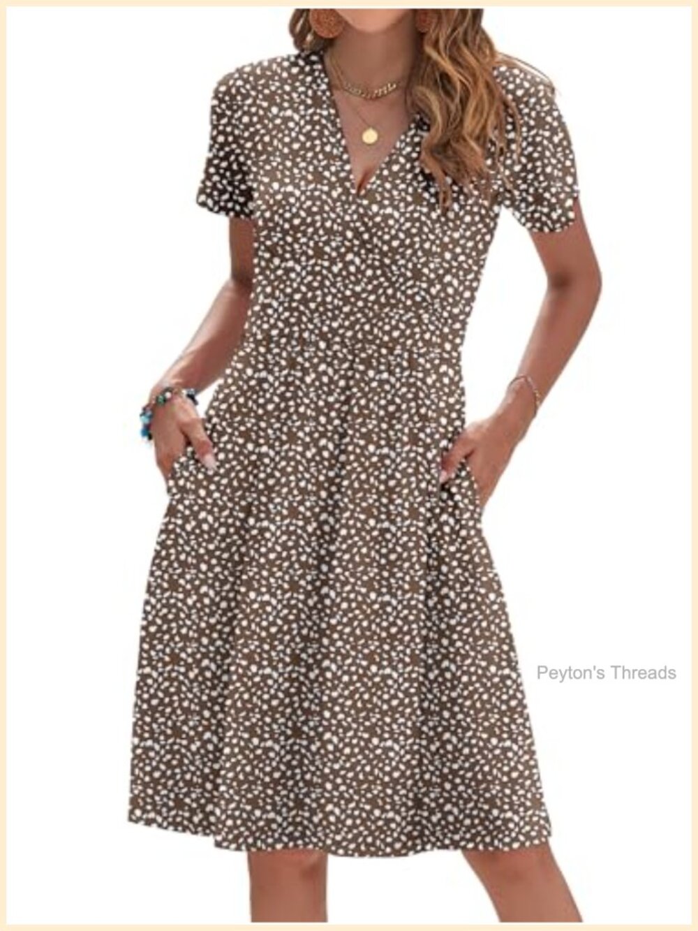 Womens Summer Floral Faux Wrap A-Line Dress with Pockets